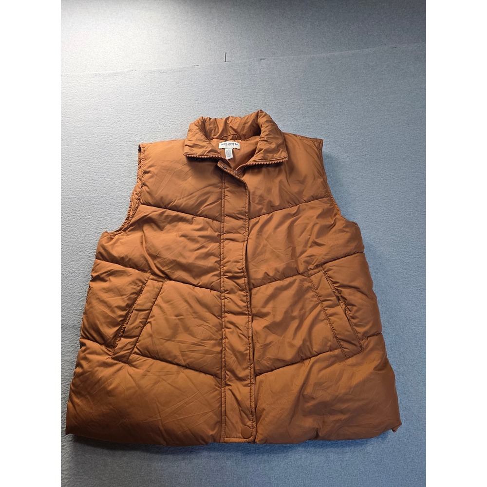Arizona Jean Co Puffer Vest Brown Argan Oil Quilted Full‎ Zip Mens Medium New